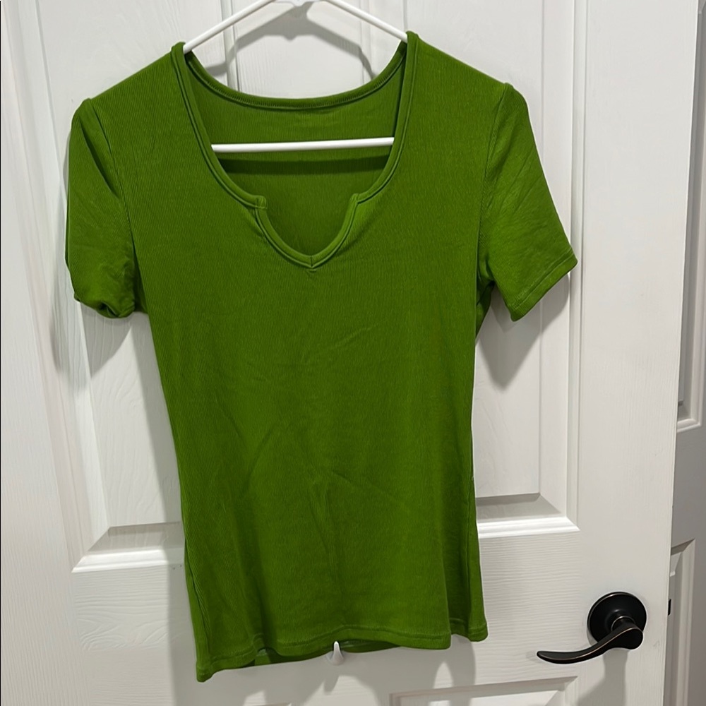 Green V-Neck Women's Top